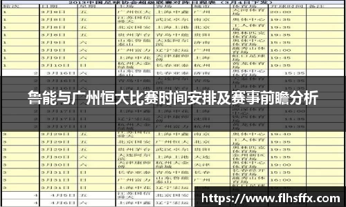 鲁能与广州恒大比赛时间安排及赛事前瞻分析